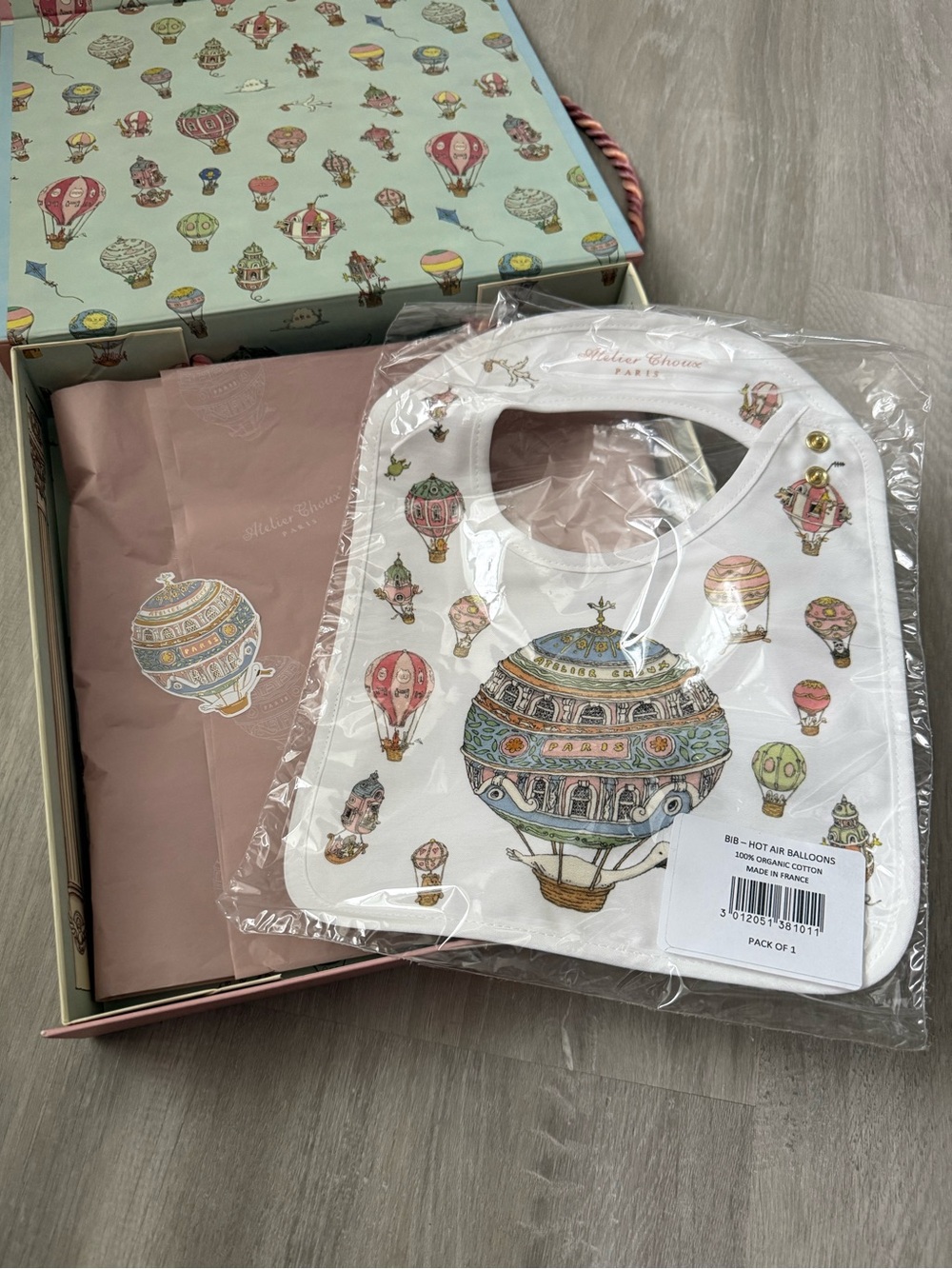 NEW ATELIER CHOUX Hot Air Balloons Satin Bib